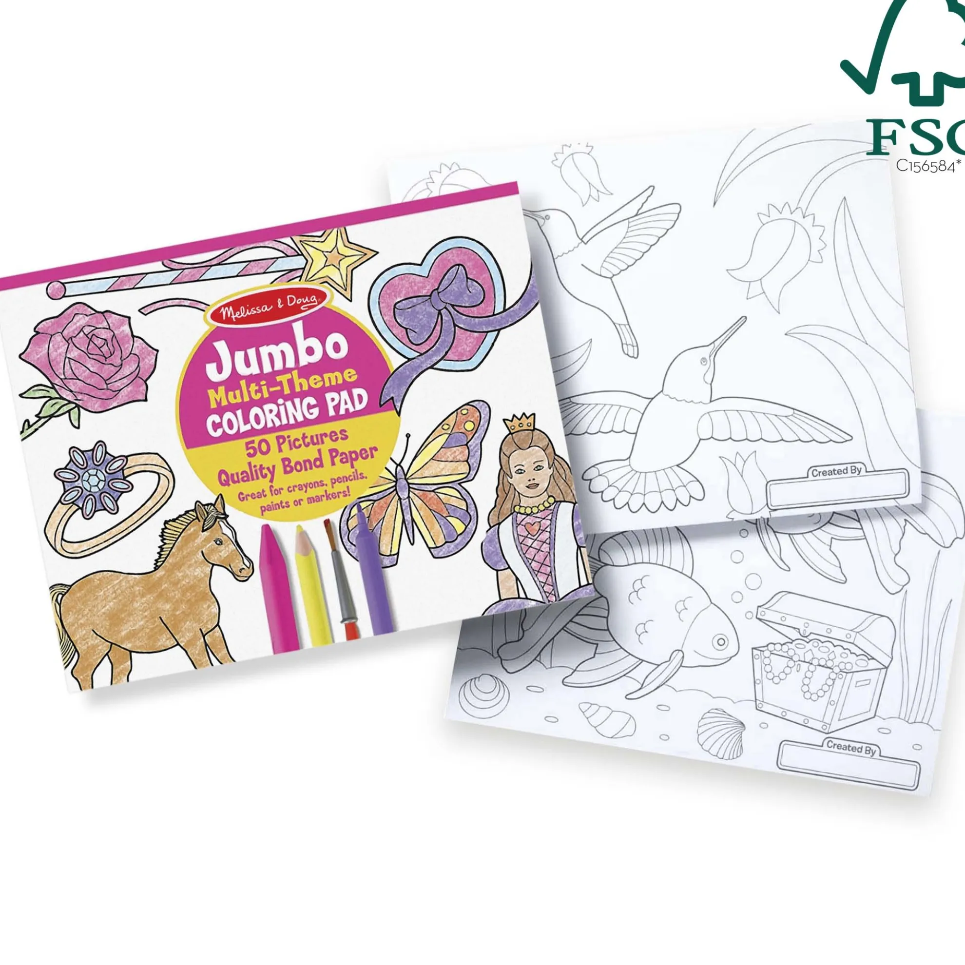 Jumbo 50-Page Kids' Coloring Pad - Horses, Hearts, Flowers, and More
