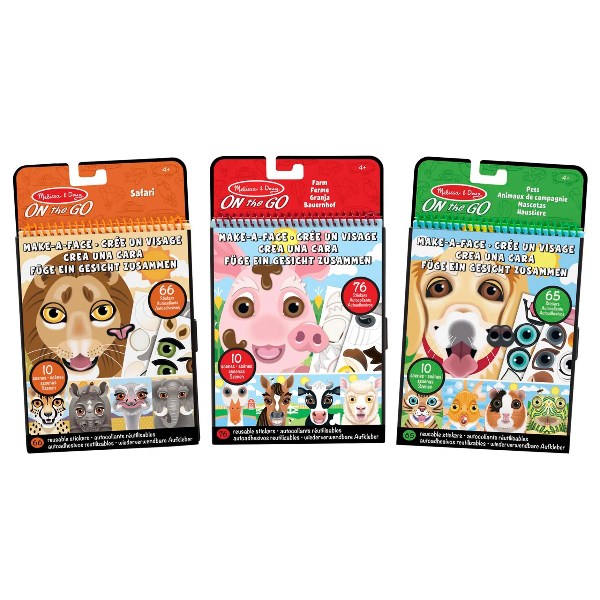 Make-A-Face Reusable Sticker Pad 3-Pack: Safari, Farm, Pets
