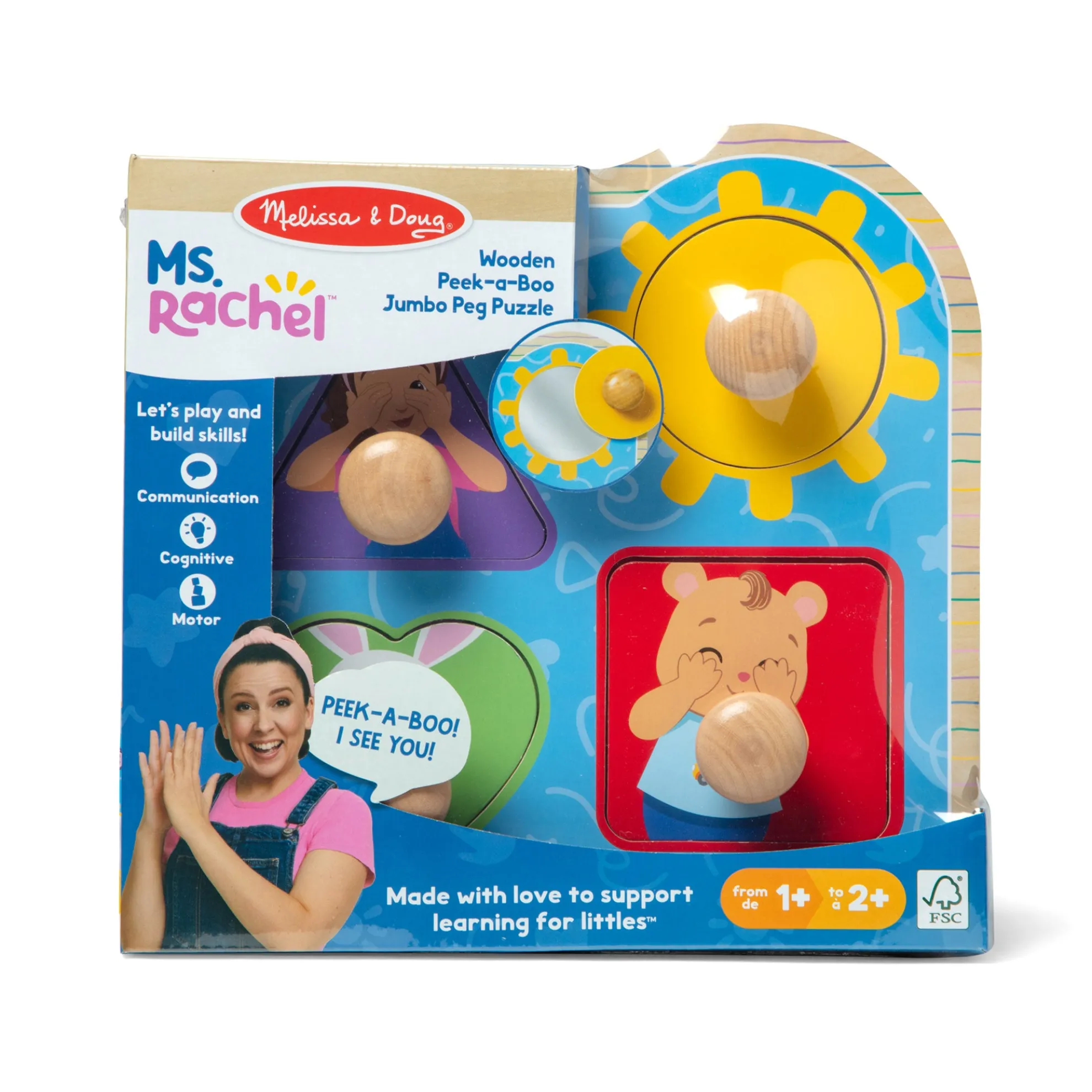 Ms. Rachel™ Wooden Peek-a-Boo Jumbo Peg Puzzle – 4 Pieces