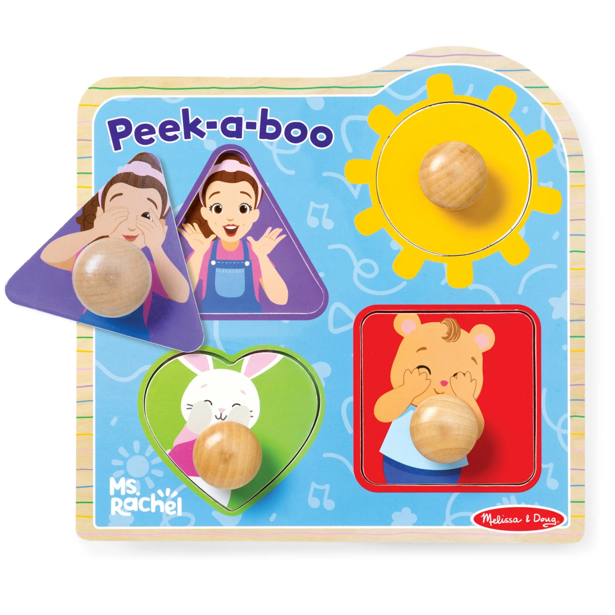 Ms. Rachel™ Wooden Peek-a-Boo Jumbo Peg Puzzle – 4 Pieces