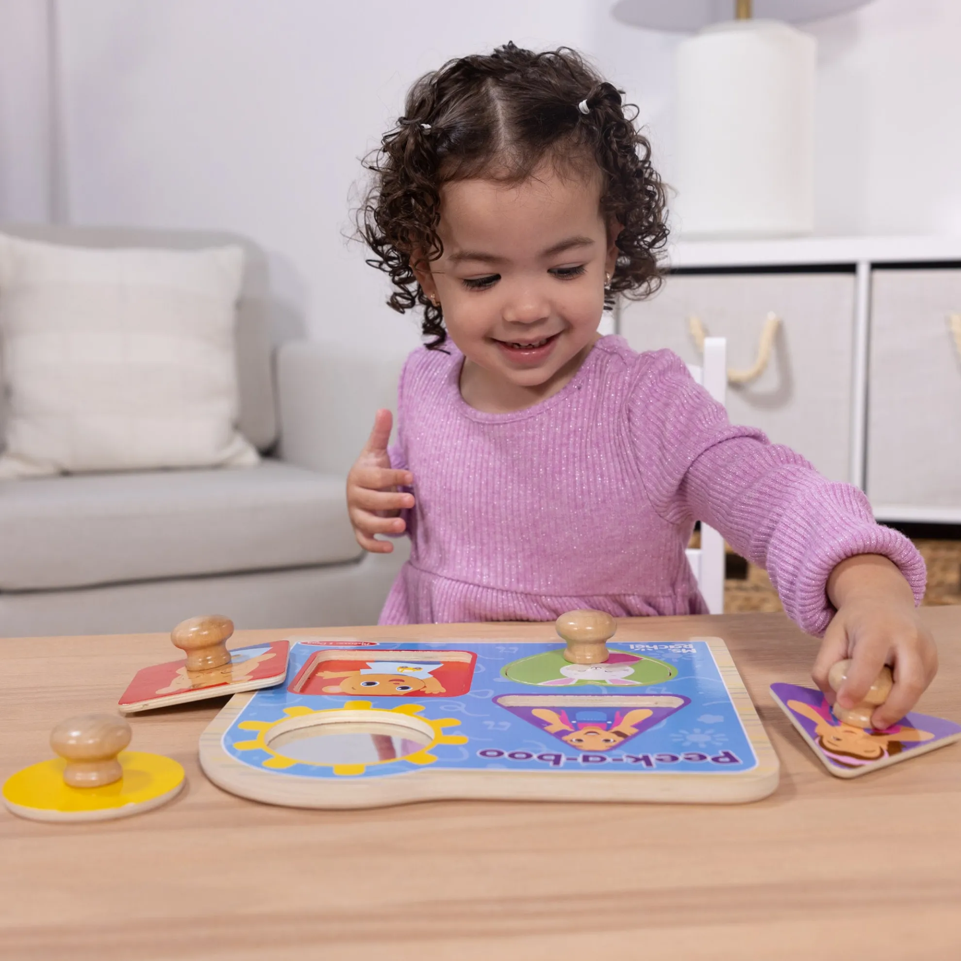Ms. Rachel™ Wooden Peek-a-Boo Jumbo Peg Puzzle – 4 Pieces