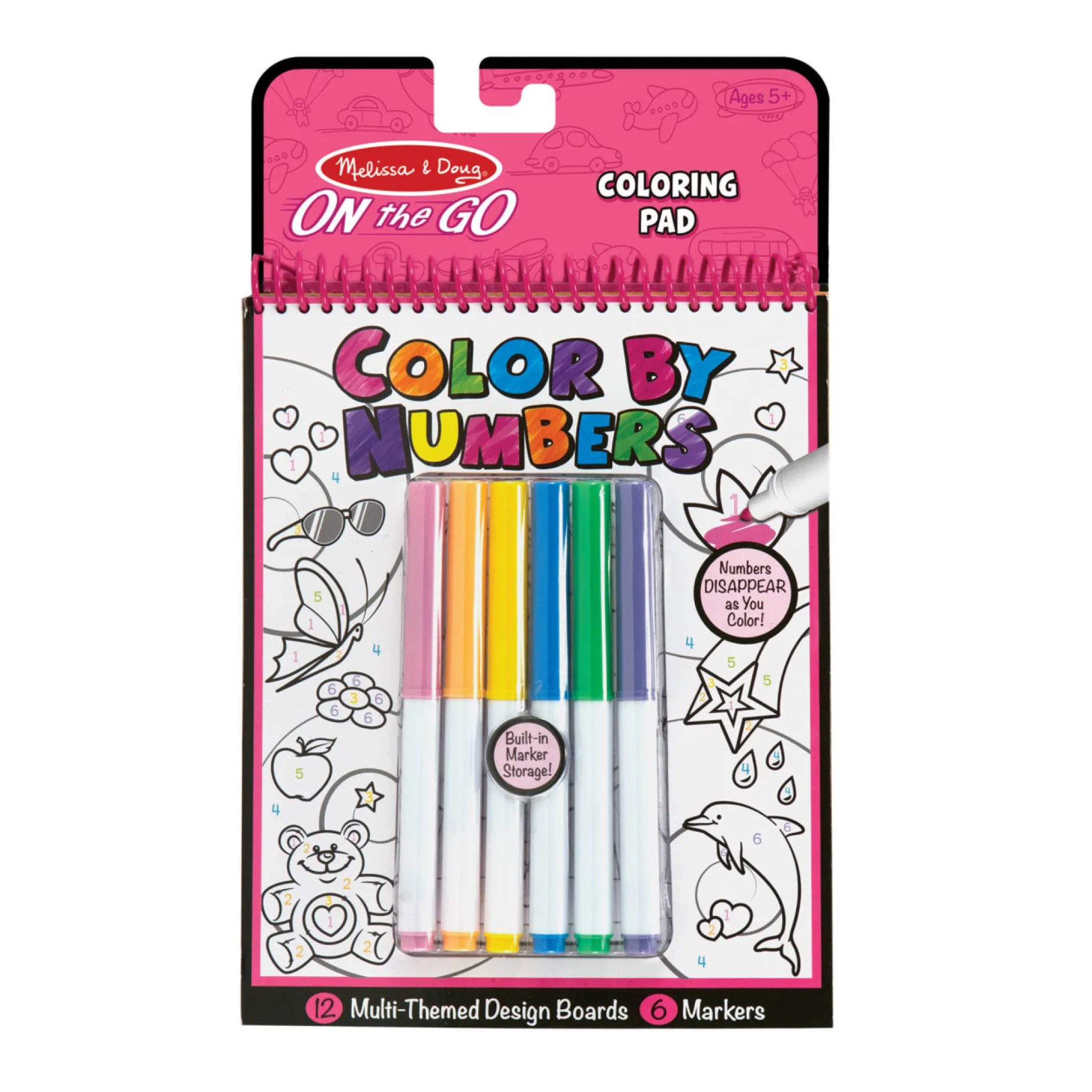 On the Go Color by Numbers Kids' Design Boards With 6 Markers - Unicorns, Ballet, Kittens, and More