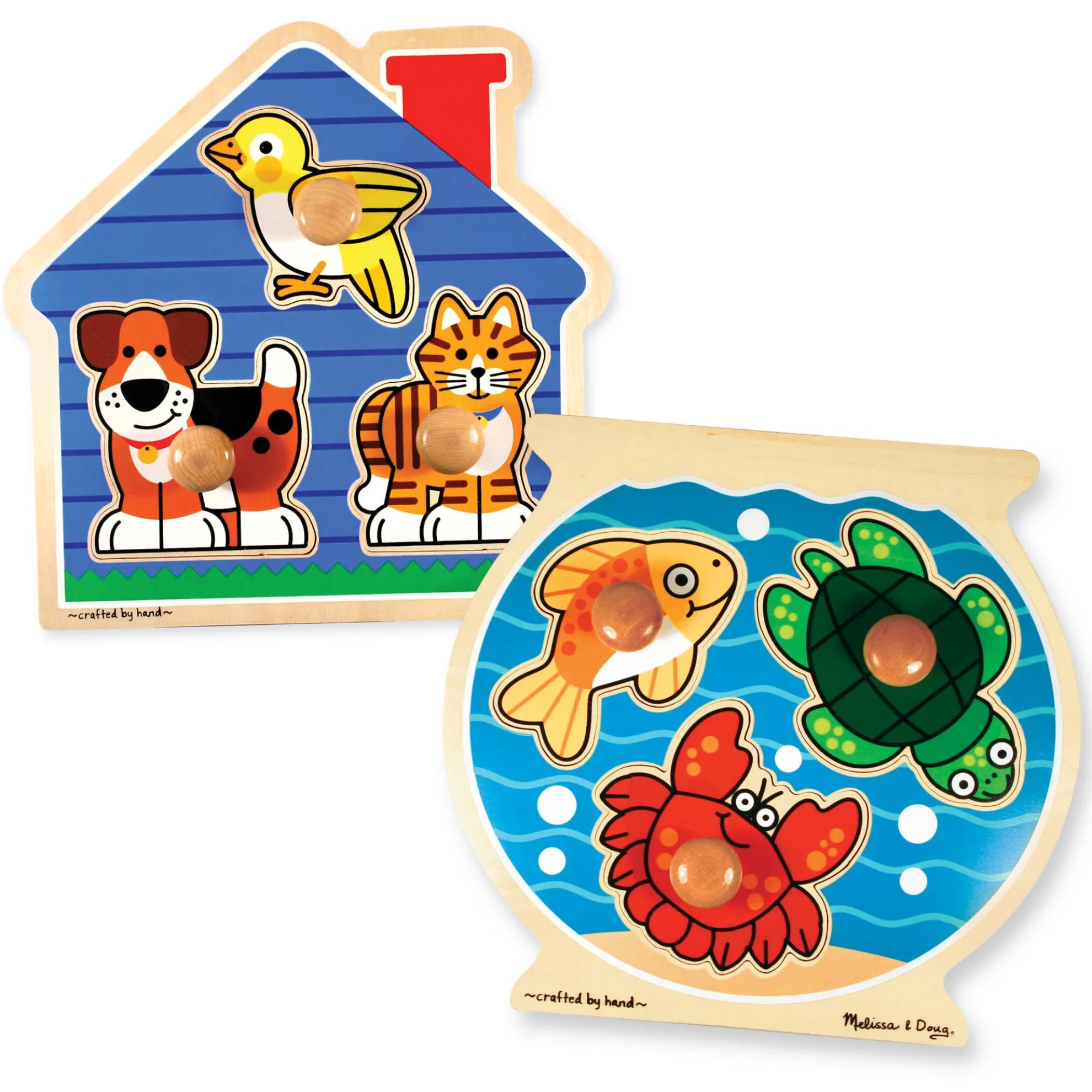 Wooden Jumbo Peg Puzzle 2-Pack: Fish Bowl, House Pets